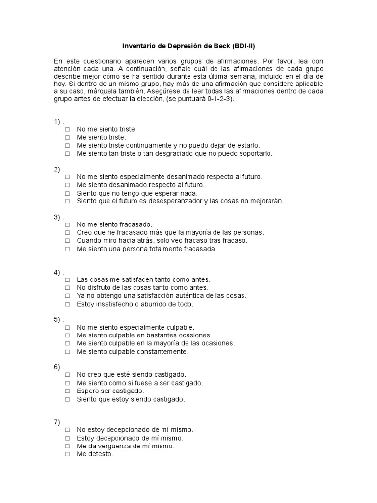 BDI-II Inventario de Depresión de Beck.doc | Depression (Mood ...