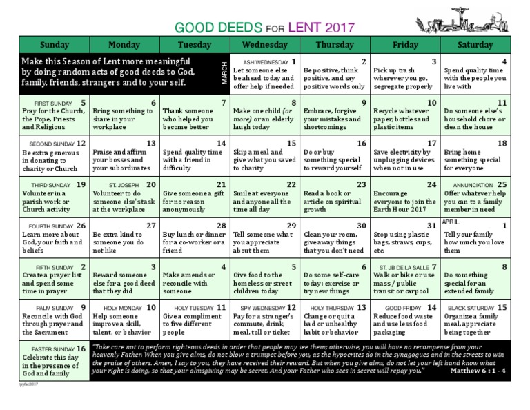 Good Deeds For Lent 2017 | PDF | Lent | Christian Worship And Liturgy