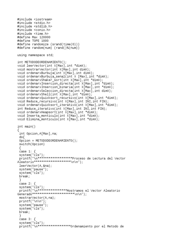 Métodos de Ordenamiento en C++ | PDF | Ingeniería de software ...