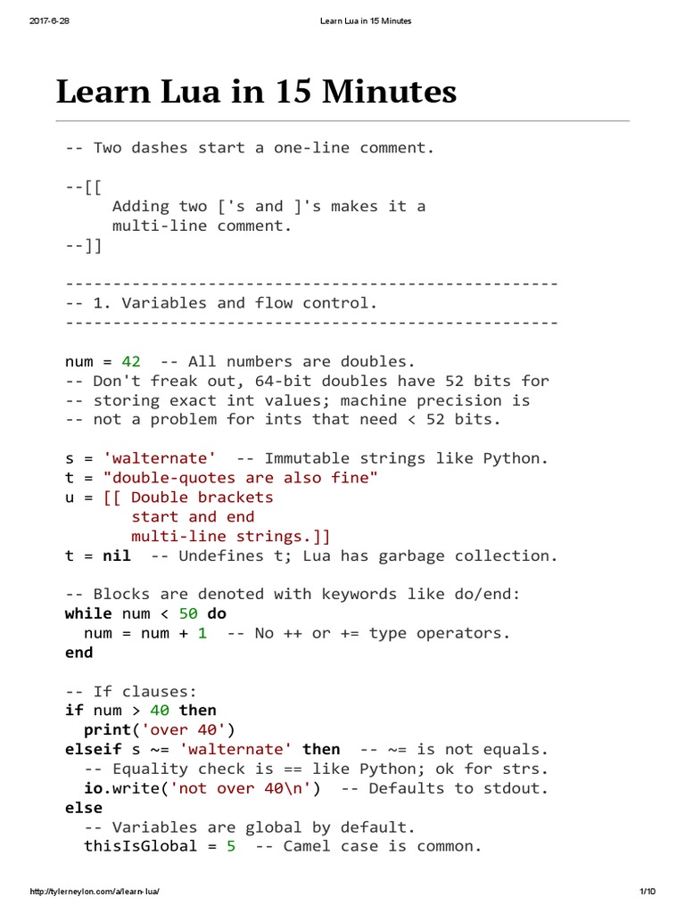 Learn Lua In Y Minutes