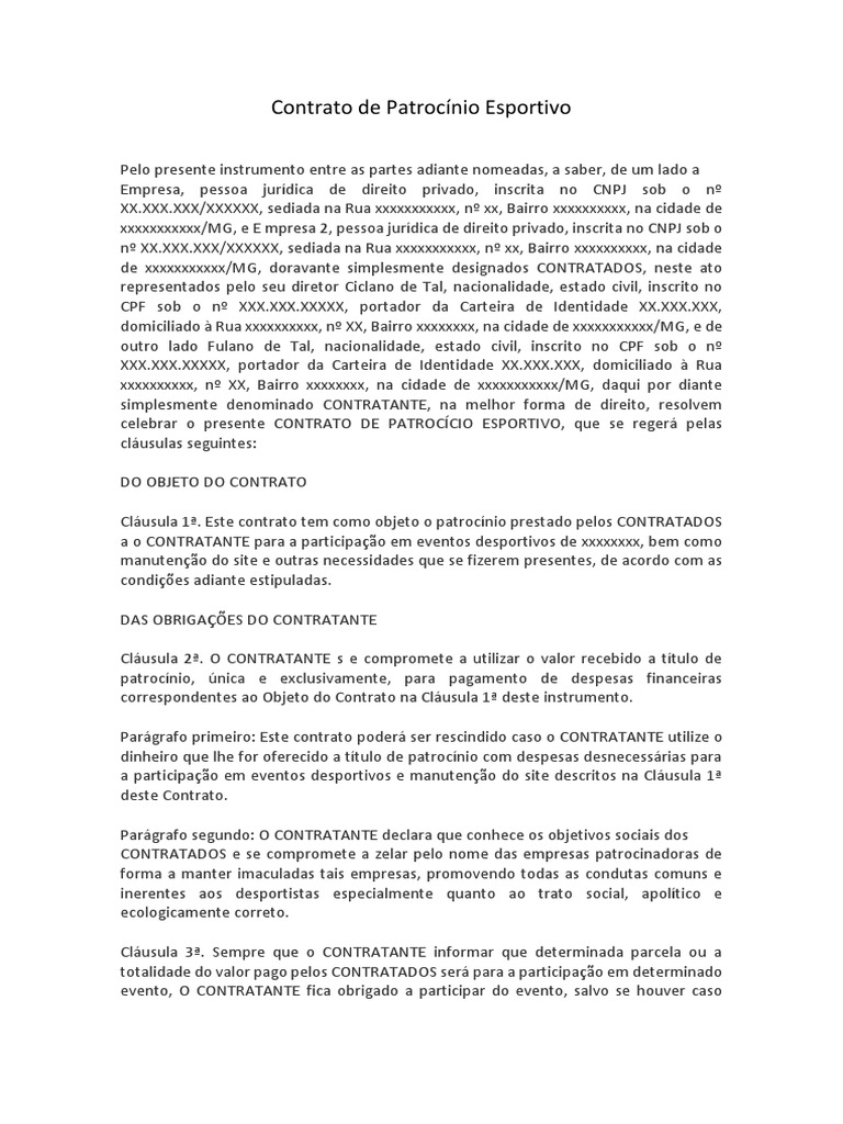 Contrato de Patrocínio Esportivo