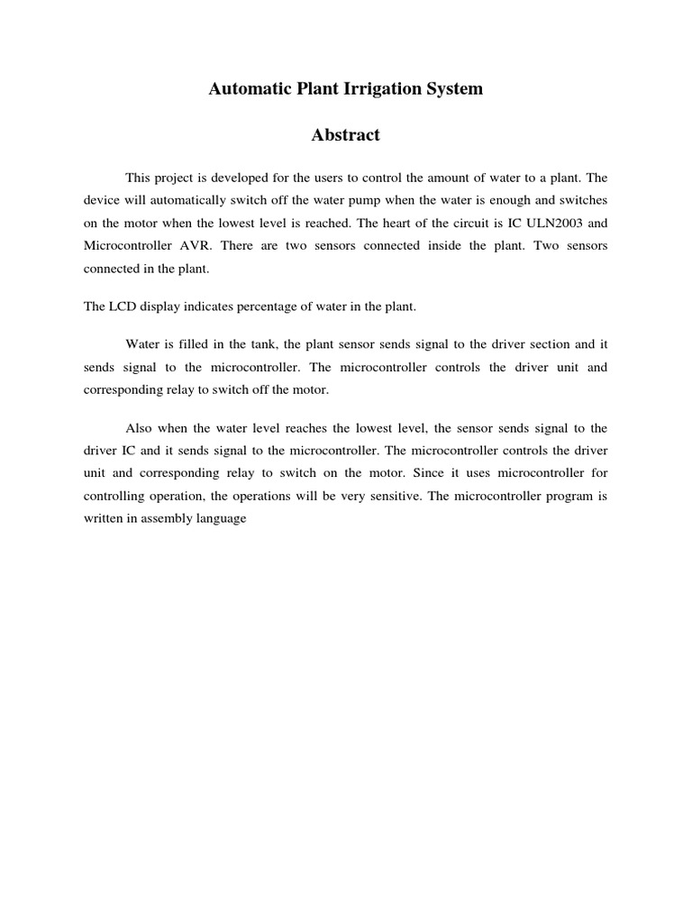 Automatic Plant Irrigation System | PDF | Microcontroller | Switch