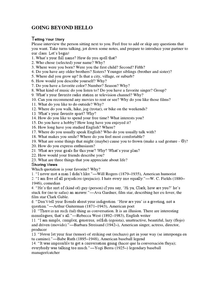 Going Beyond Hello Elling Your Story PDF Sibling Leisure