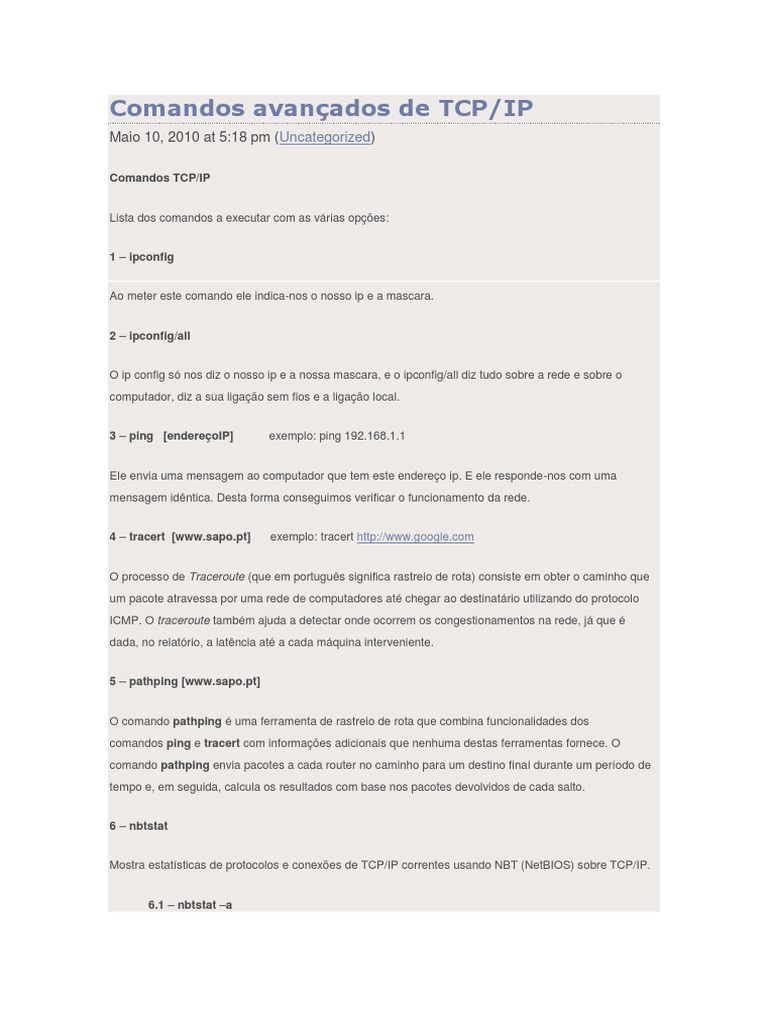 Comandos Avançados de TCP IP | PDF