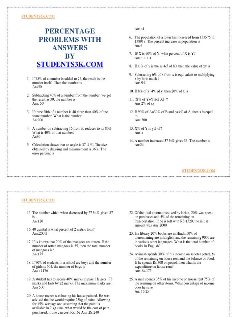 Percentage Problems and Solutions | PDF | Percentage | Economies