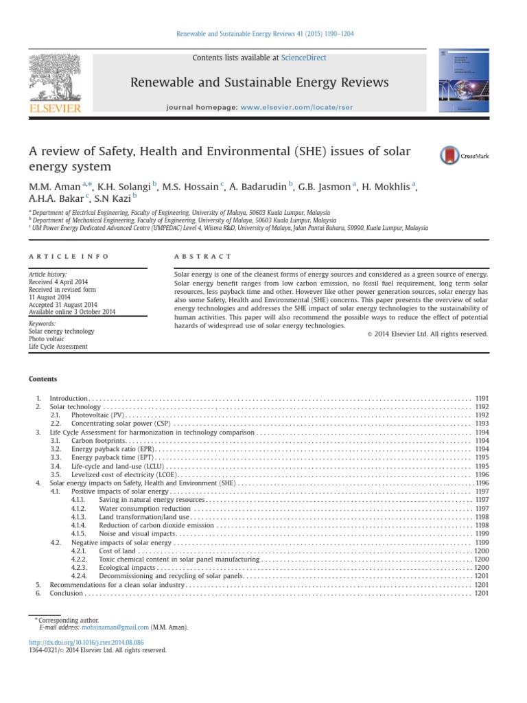 Solar Energy SHE Impact Review | PDF | Photovoltaics | Wind Power