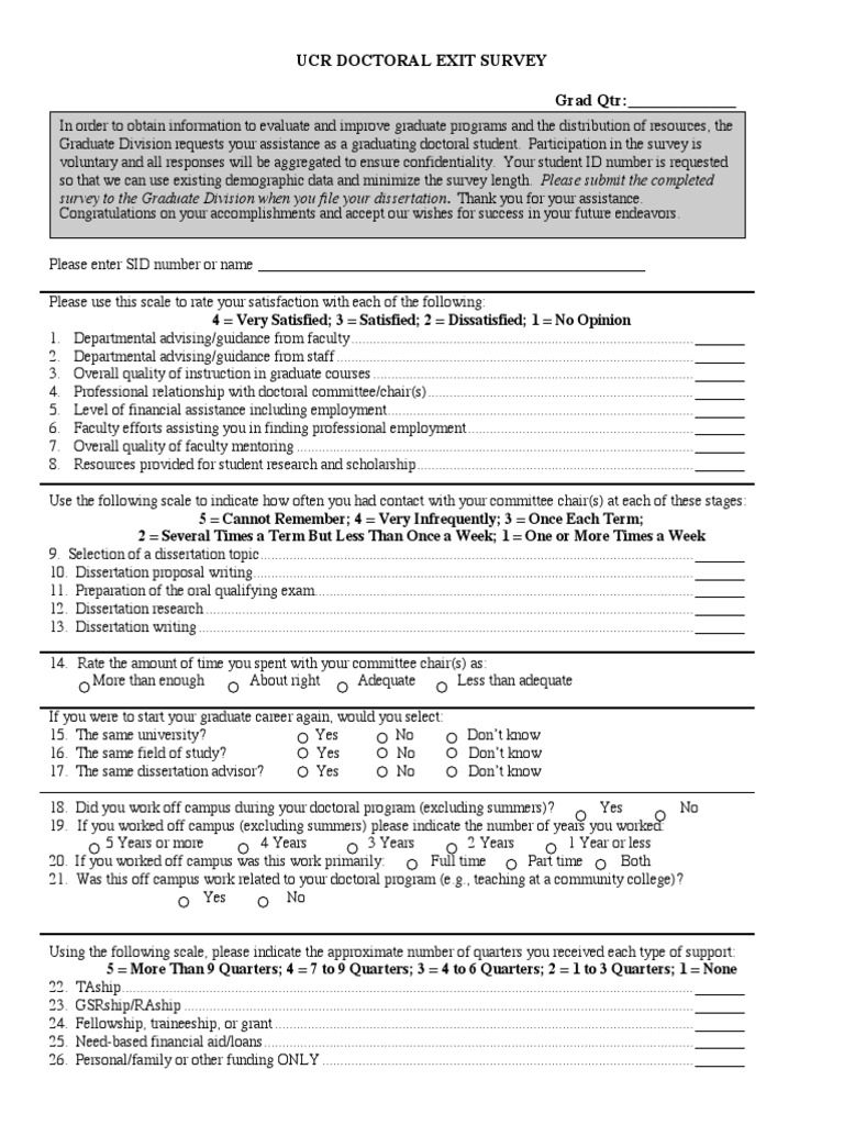 UCR Doctoral Exit Survey Feedback | PDF | Graduate School | Thesis