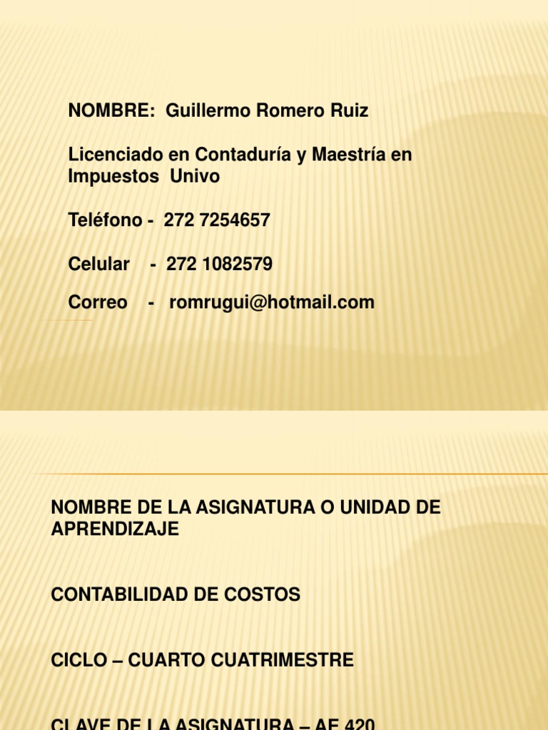 Presentación de Contabilidad de Costos Costo Inventario