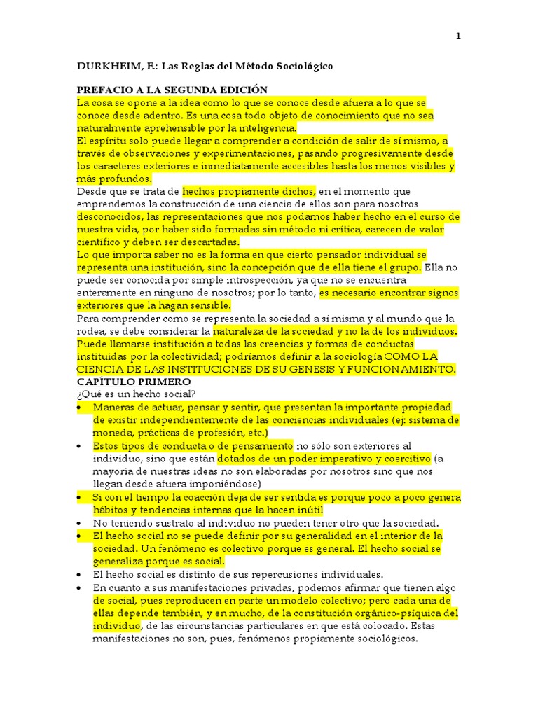 36229541 Resumen Durkheim E Las Reglas Del Metodo Sociologico Emile Durkheim Sociología