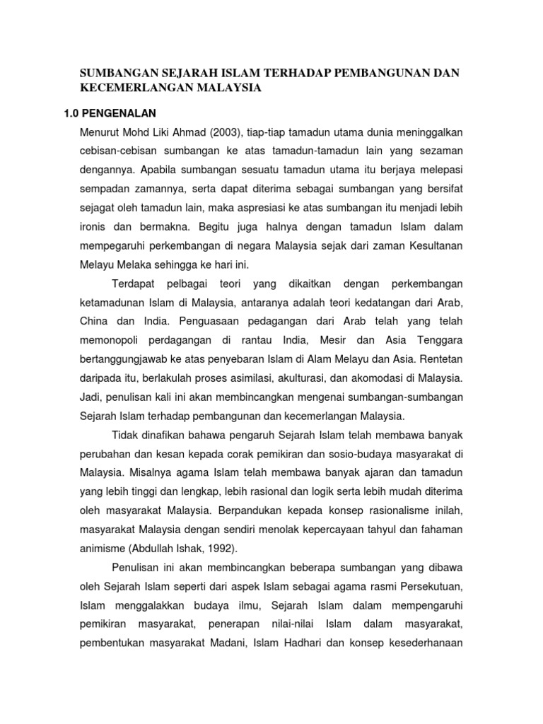 Sumbangan Sejarah Islam Terhadap Pembangunan Dan 