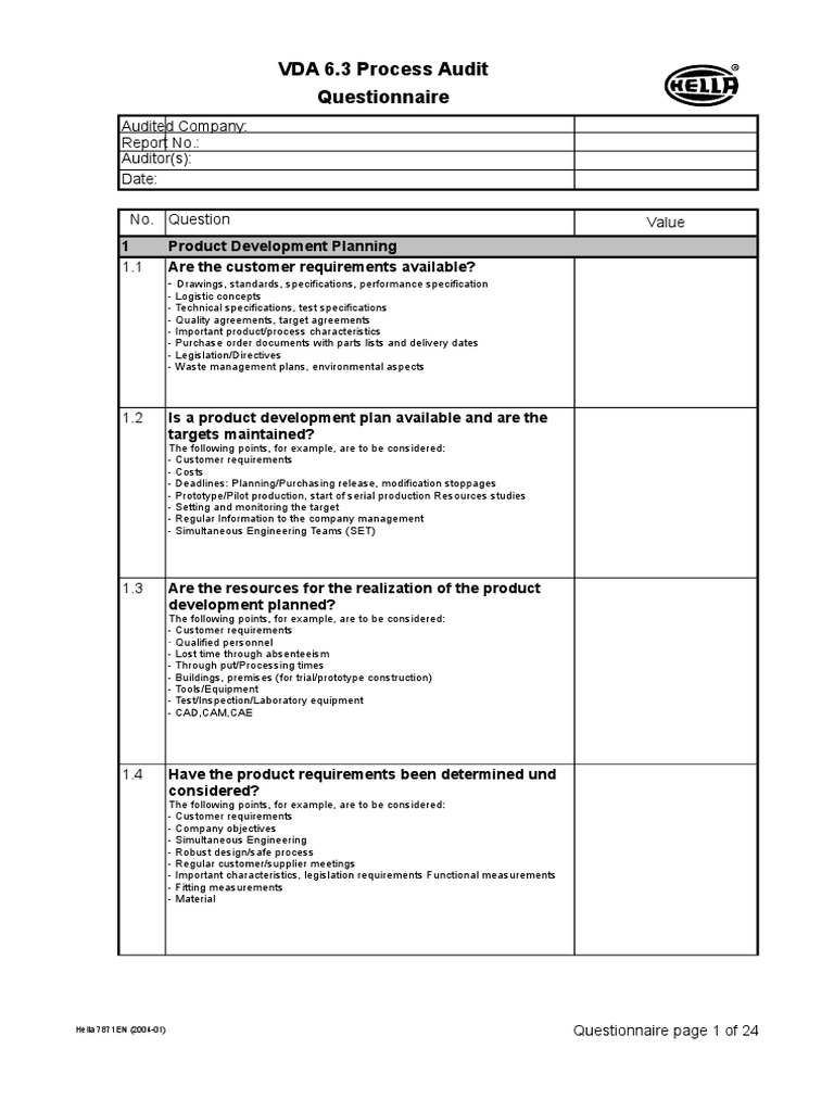 Vda 6.3 Audit Checkliste _ VDA Audit Checklist – LWID