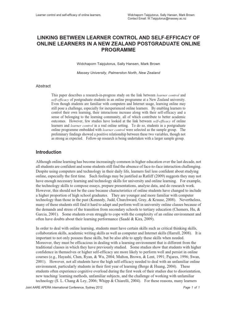 Linking Between Learner Control and Self-Efficacy of Online Learners in ...