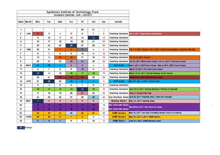 Symbiosis Institute of Technology, Pune Academic Calendar JAN JUN
