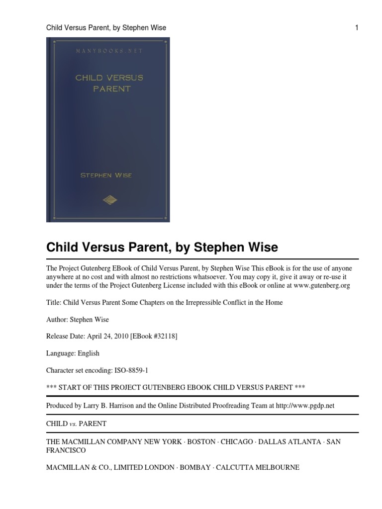 Child Versus Parent, by Stephen Wise 1 | PDF | Project Gutenberg ...