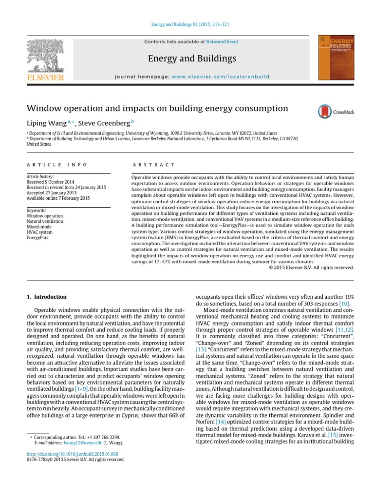 Window Operation and Impacts On Building Energy Consumption | PDF ...