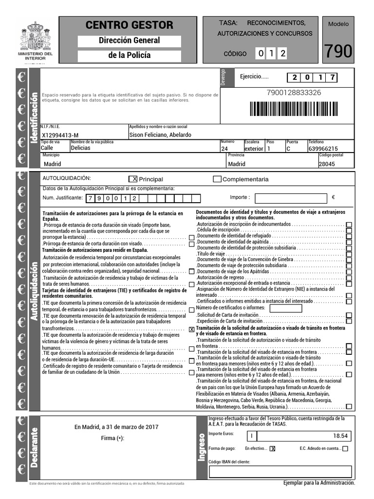 Tasa Modelo 790 Codigo 012 Pdf 2018