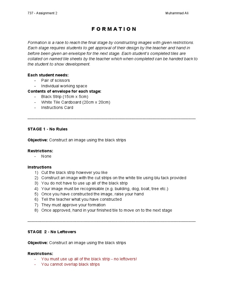 Formation Assignment Stages Guide | PDF | Teaching Mathematics
