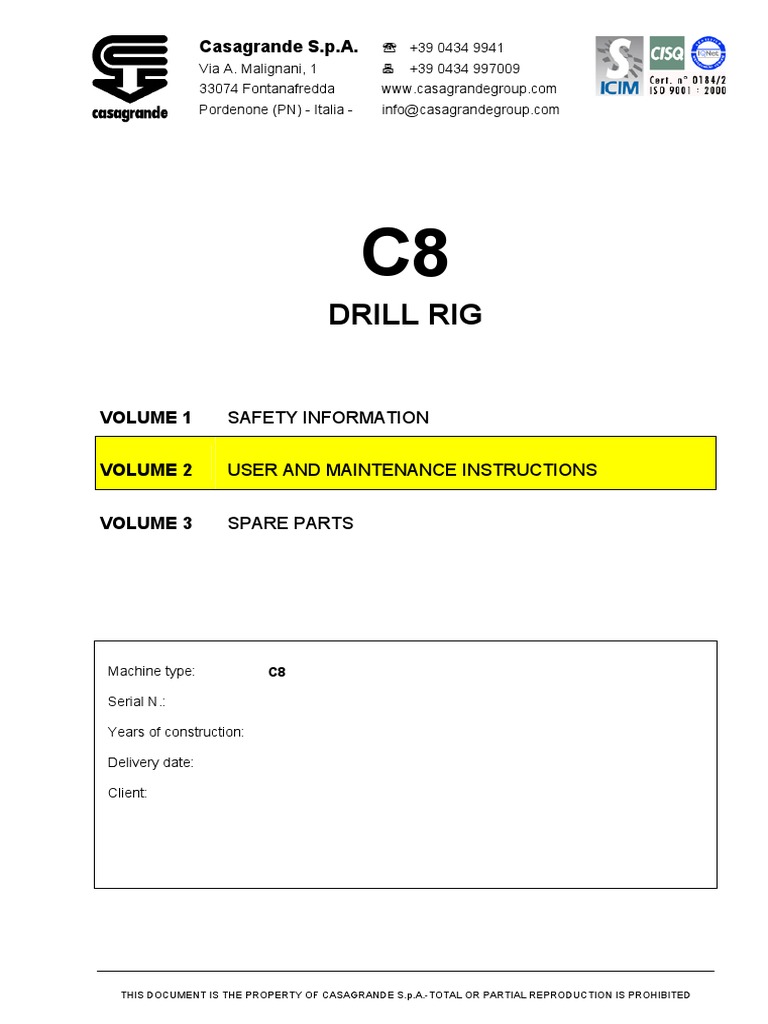 C8 Drill Rig User Manual | PDF | Pump | Engines