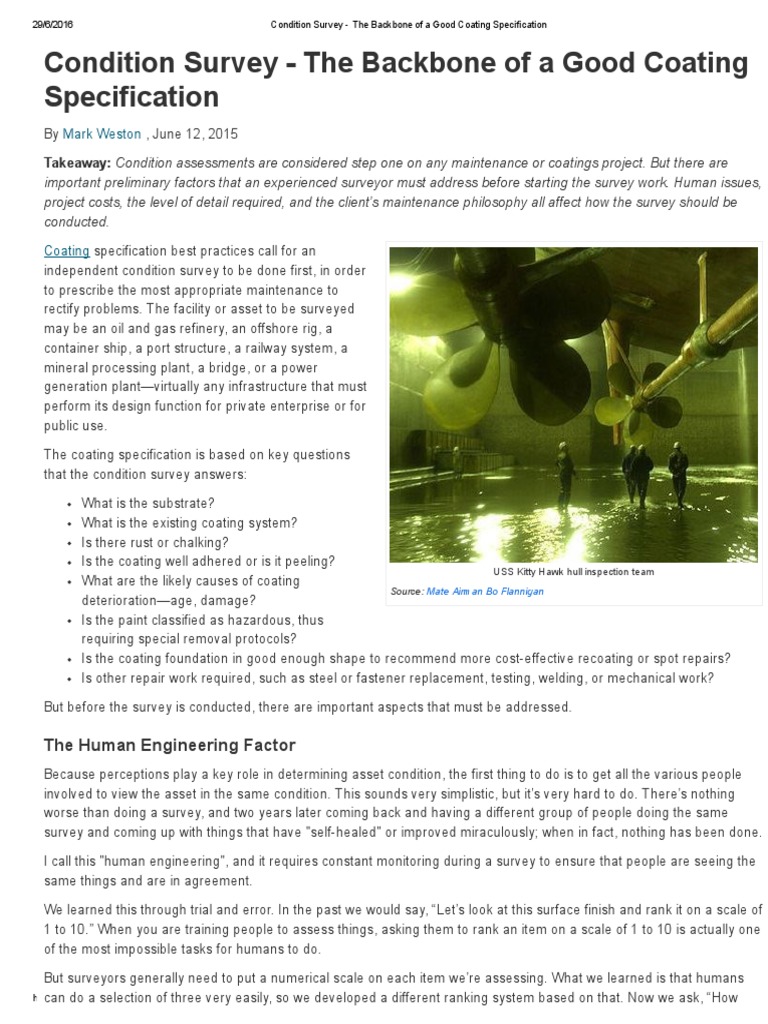 Condition Survey The Backbone Of A Good Coating Specification - condition survey the backbone of a good coating specification surveying specification !   technical standard