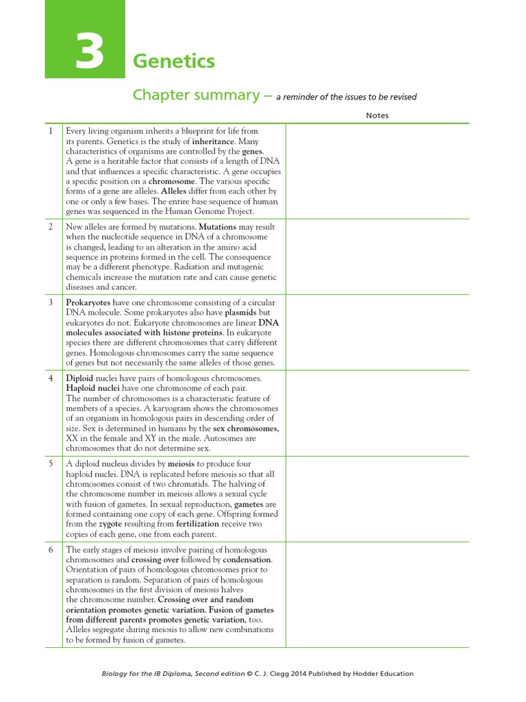 Biology For The IB Diploma Chapter 3 Summary | PDF | Dominance ...