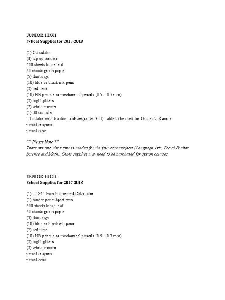 Adams Junior High School Supplies Dont Forget These Essentials - nlysmte