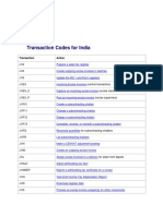 Transaction Codes for India