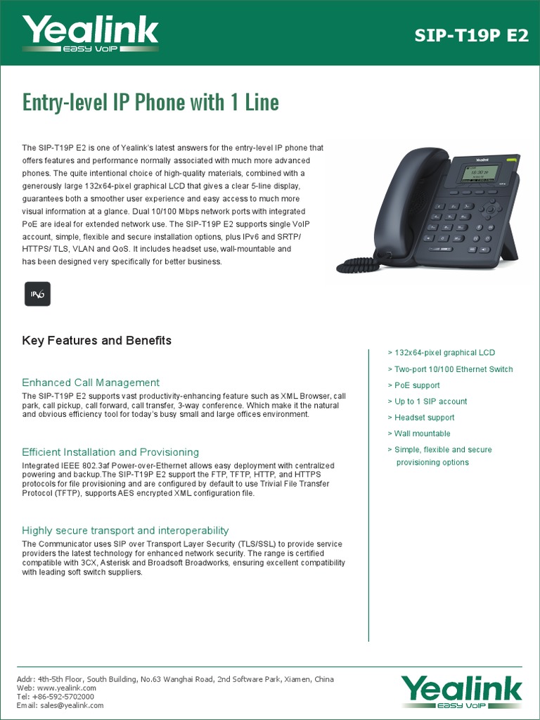 Yealink SIP-T19P E2 Datasheet | PDF | Transport Layer Security ...