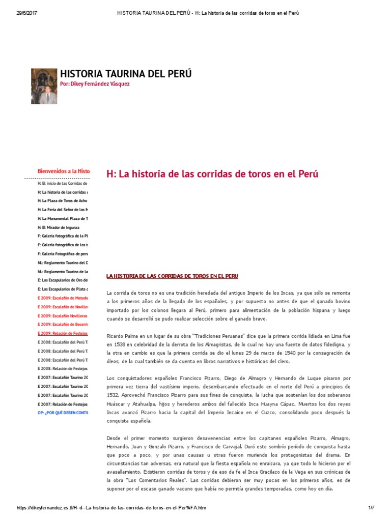 Historia de las Corridas de Toros en Perú | PDF | Toreo | Francisco Pizarro