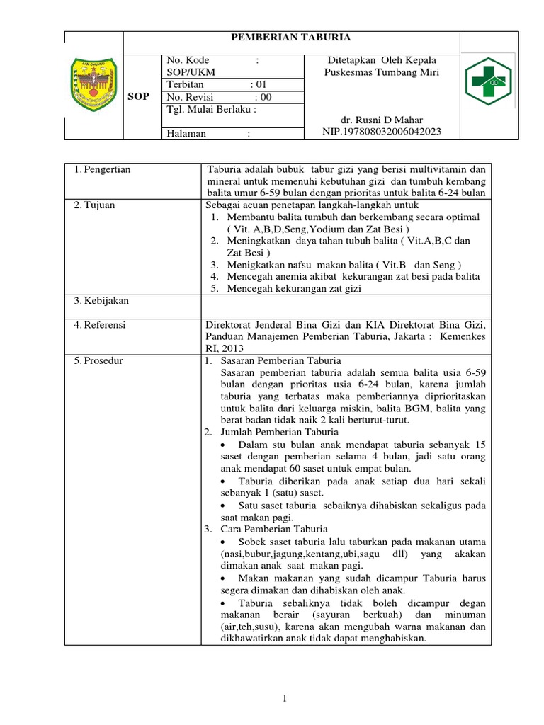 Pemberian Taburia untuk Balita 6-59 Bulan | PDF