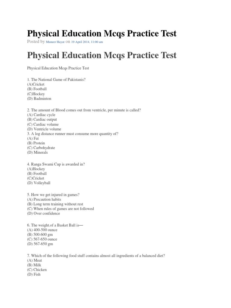 PHYSICAL EDUCATION EXAM QUESTIONS AND ANSWERS PDF FREE DOWNLOAD 2022 visual data 5