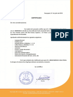 Certificado de estudios musicales de Brian Marcelo Calle Ávila