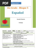 Plan 4to Grado - Bloque 5 Español
