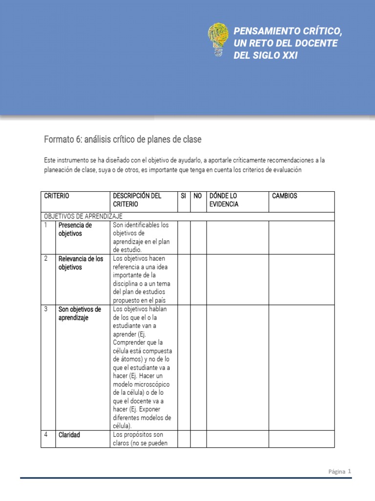 Formato de Análisis Crítico Educativo | PDF | Evaluación | Pensamiento ...
