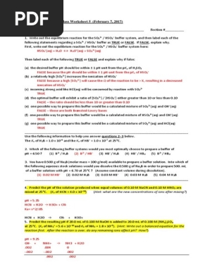 Worksheet 5 Acids Bases Iii With Answers Acid Buffer Solution