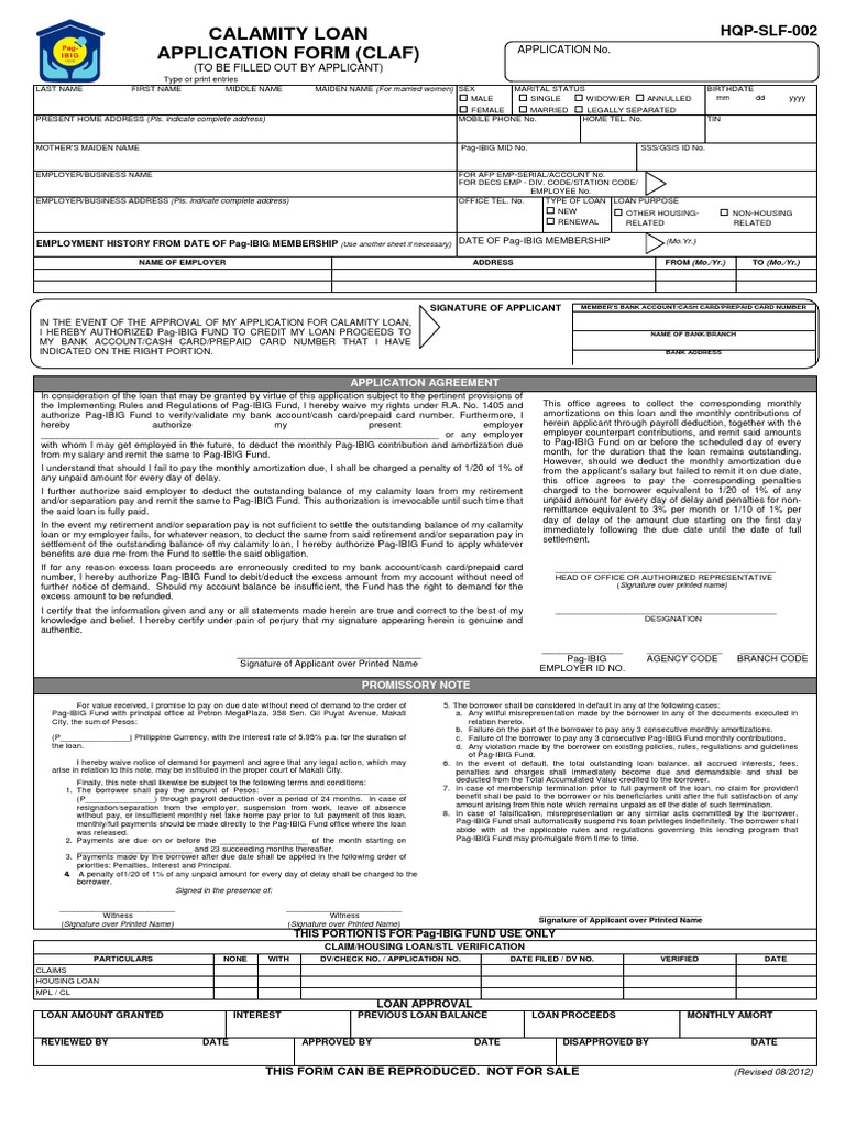 Calamity Loan Application Form | PDF | Loans | Interest