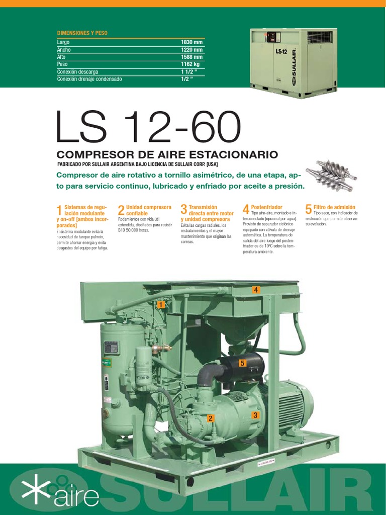 Ficha Técnica Compresor de Aire Sullair LS 12 60 Compresor de gas