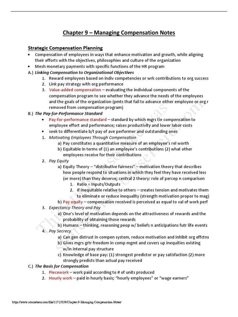 Chapter 9 Managing Compensation Notes | Download Free PDF | Overtime ...