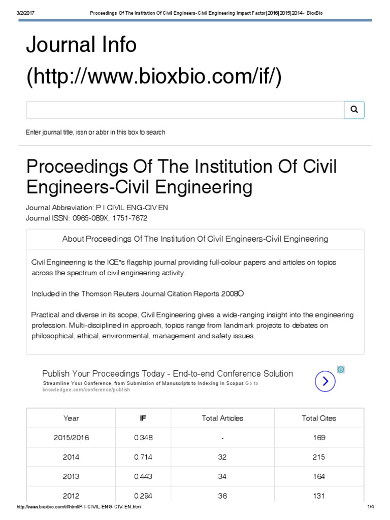 Proceedings of The Institution of Civil EngineersCivil Engineering