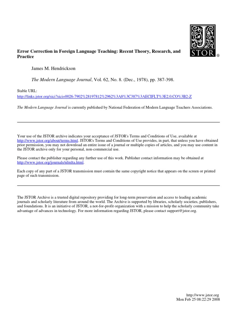 Hendrickson Error Correction 2 | PDF | Second Language | Language Education
