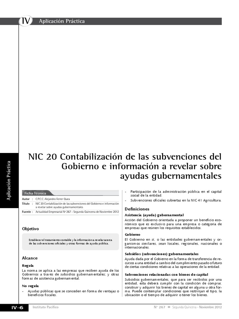 NIC 20: Subvenciones Gubernamentales | PDF | normas internacionales de ...