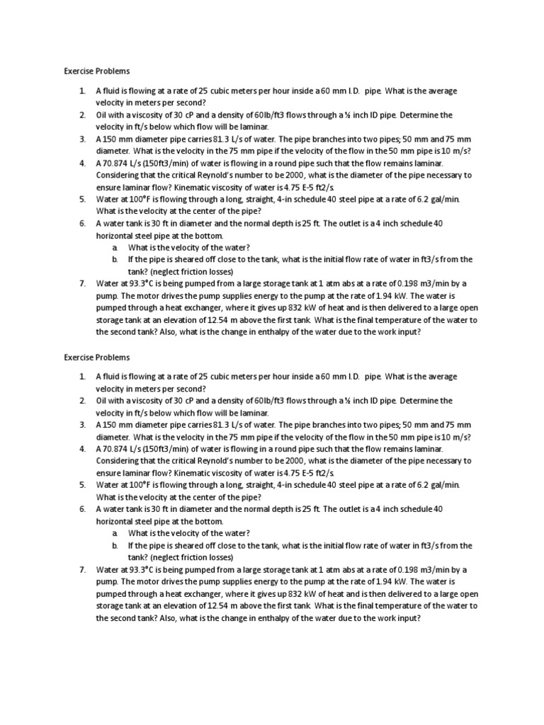 Exercise Problems On Transport Phenomena | PDF | Dynamics (Mechanics ...