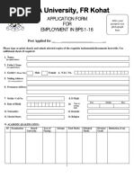 FATA University, FR Kohat: Application Form FOR Employment in Bps 1-16