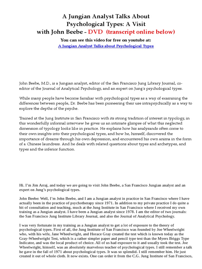 A Jungian Analyst Talks About Psychological Types A Visit - 