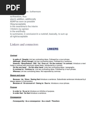 Linkers Plus Sentence Linguistics Phrase