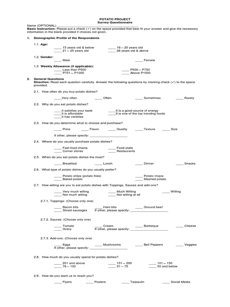 SurveyQuestionnaire.docx Potato Western Cuisine