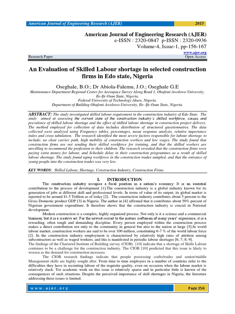 Skilled Labour Shortage in Edo Construction | PDF | Apprenticeship ...