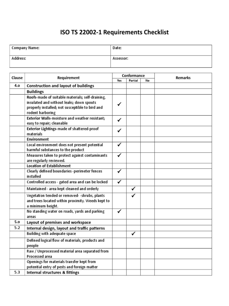 ISO TS 22002-1 Compliance Checklist | PDF | Hygiene | Ventilation ...