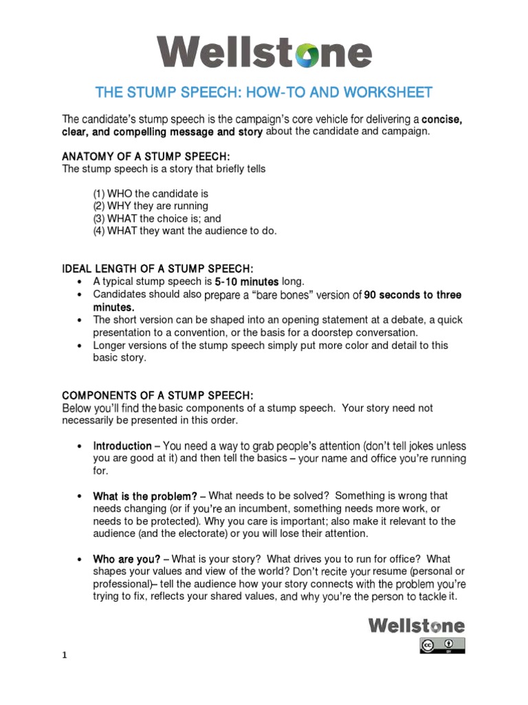Wellstone Stump Speech Worksheet.pdf Communication Politics
