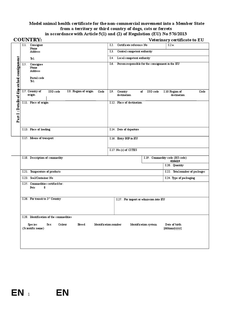 PM EuReg Animal Health Certificate en Rabies Vaccination