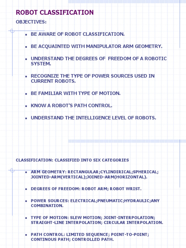 Lec4 Robot Classification | PDF | Actuator | Robot